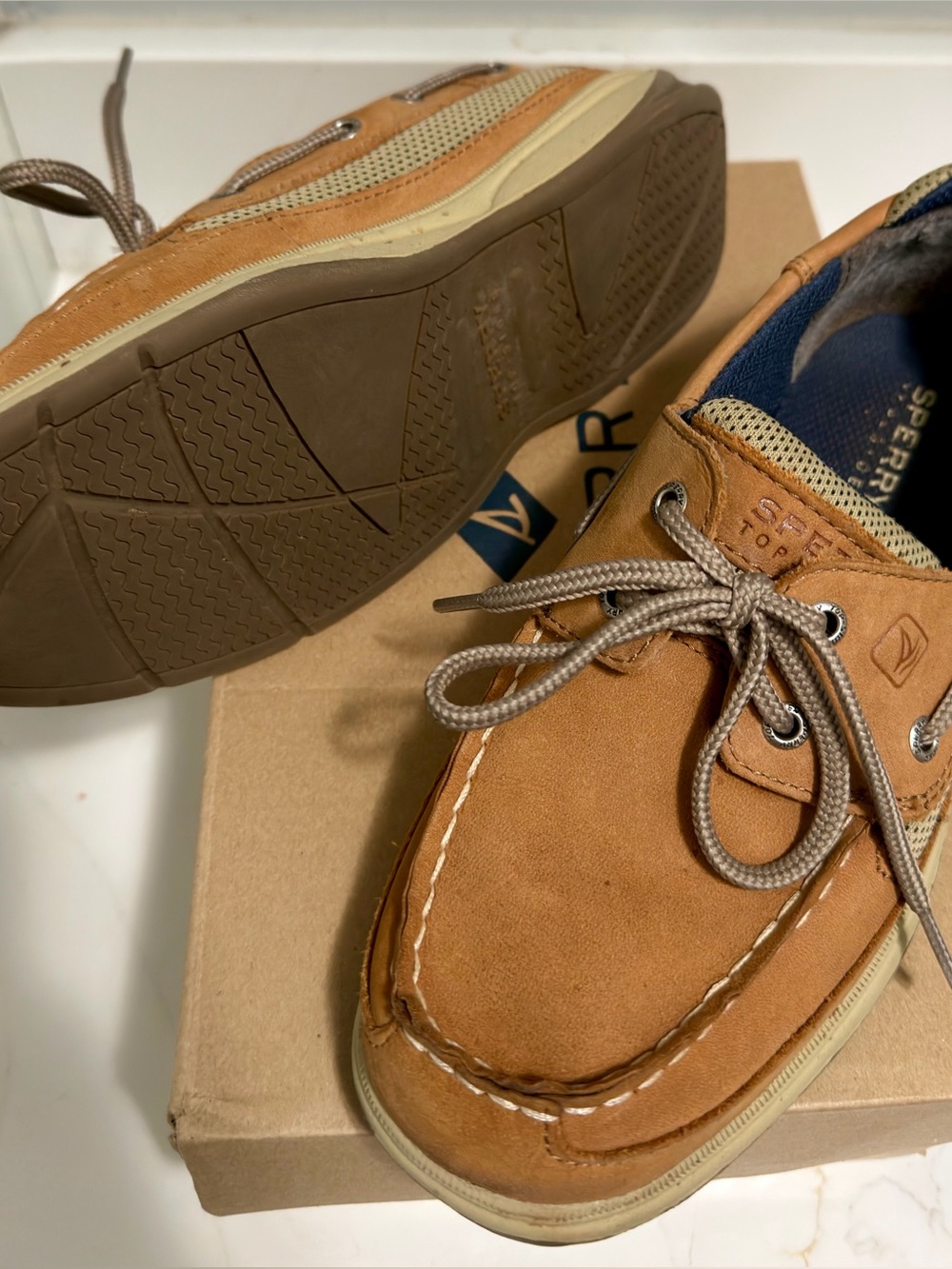 Sperry Kids Tan Suede Moc Toe Boat Shoes